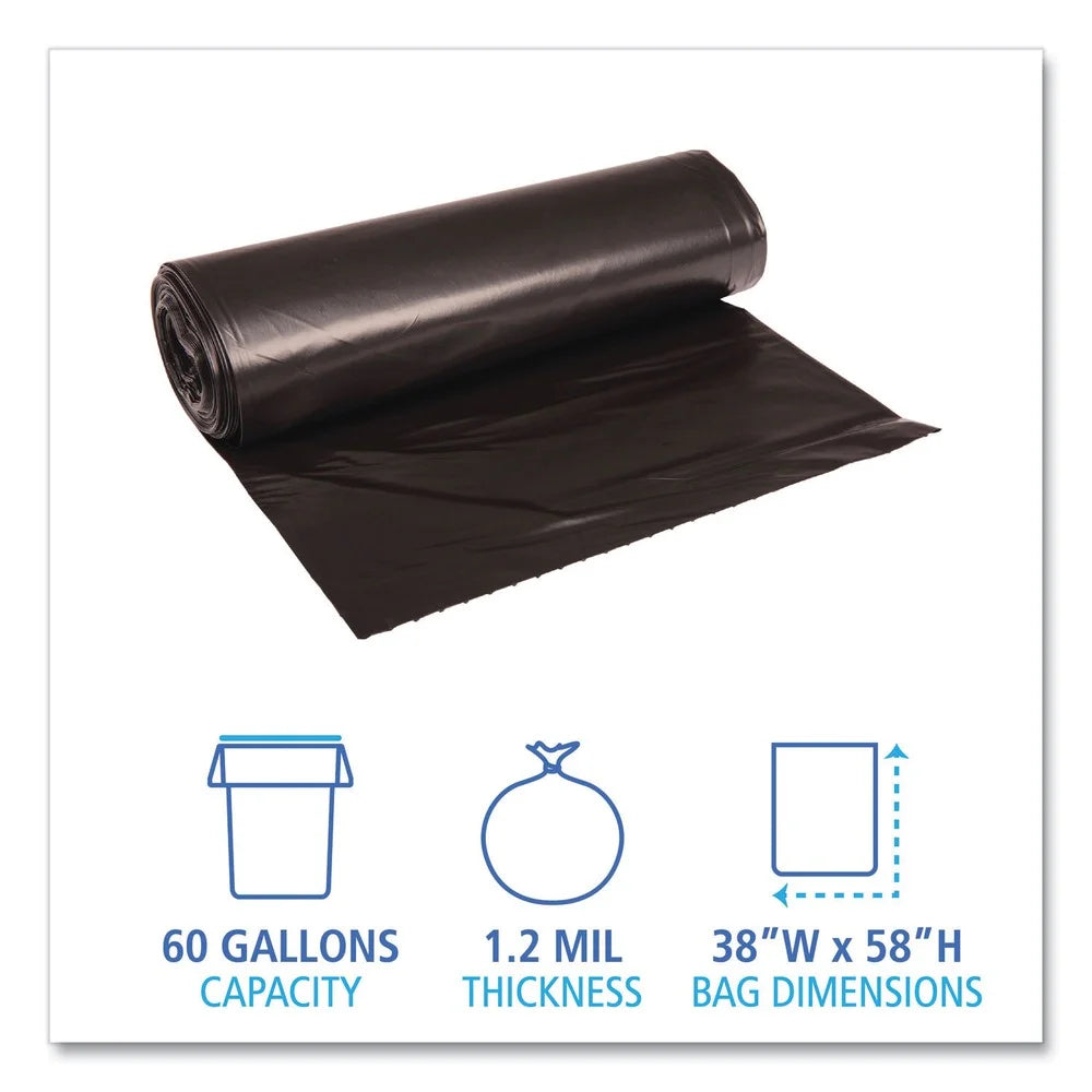 60 gal. 1.2 mil Recycled Low-Density Polyethylene Can Liners - Black (100/Carton) E577043