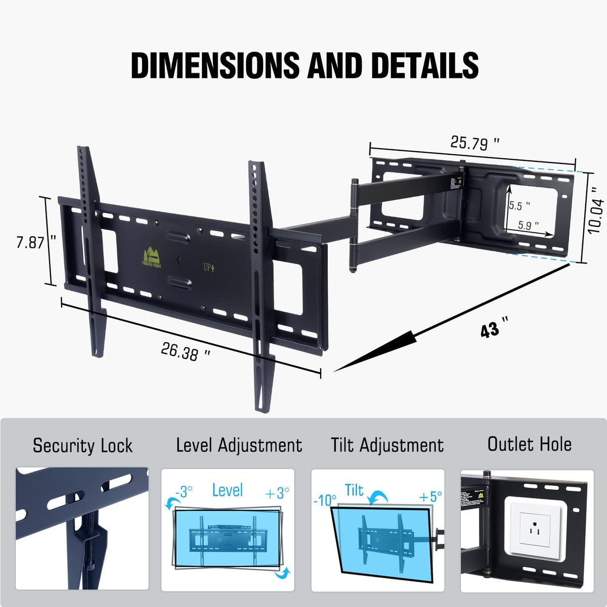 Full Motion TV Wall Mount Bracket, Fits 37-82" TVs, Holds 110lbs C244