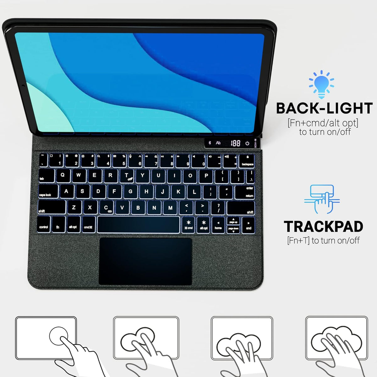 Magic iPad Keyboard Case with Trackpad Bluetooth Backlit Folio Leather X183