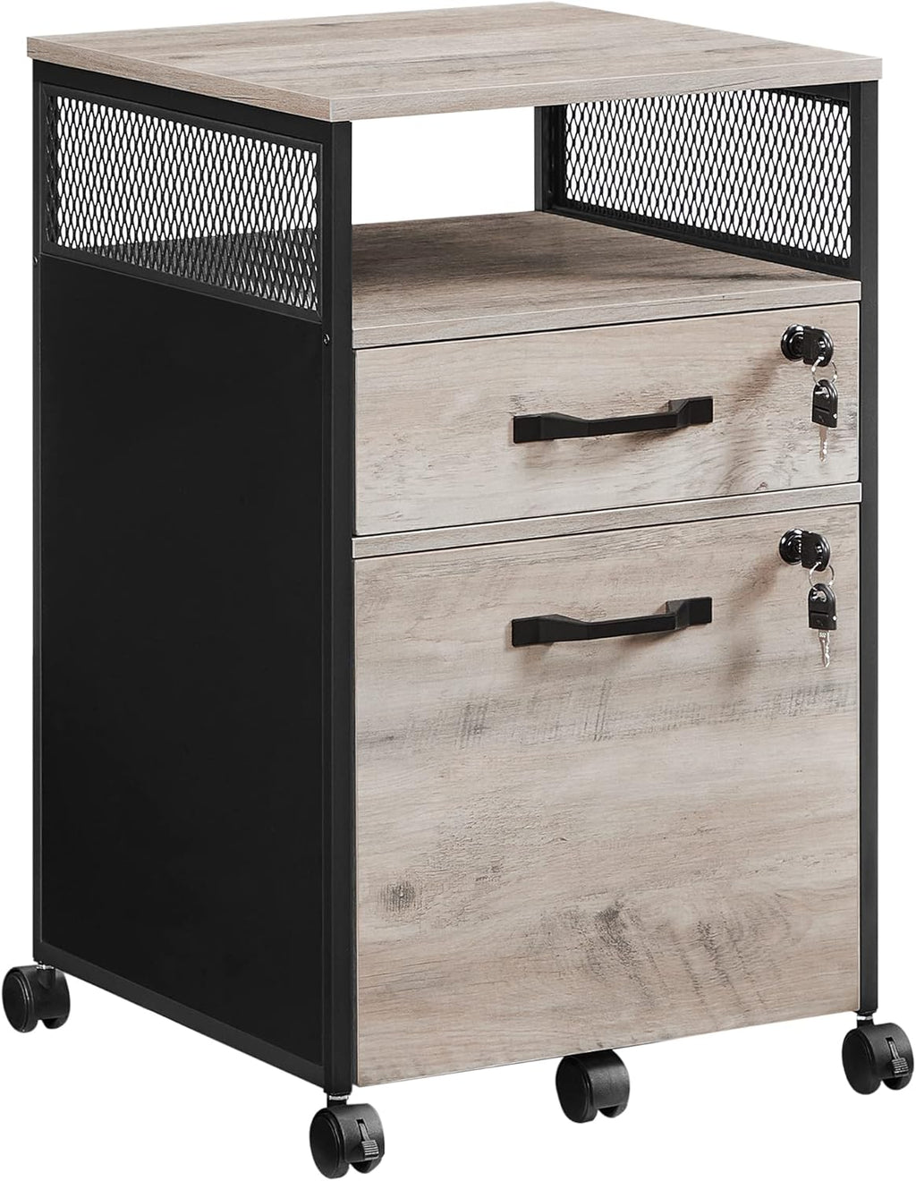 Rustic Brown and Black Steel File Cabinet with Lock and 2 Storage Drawers X971