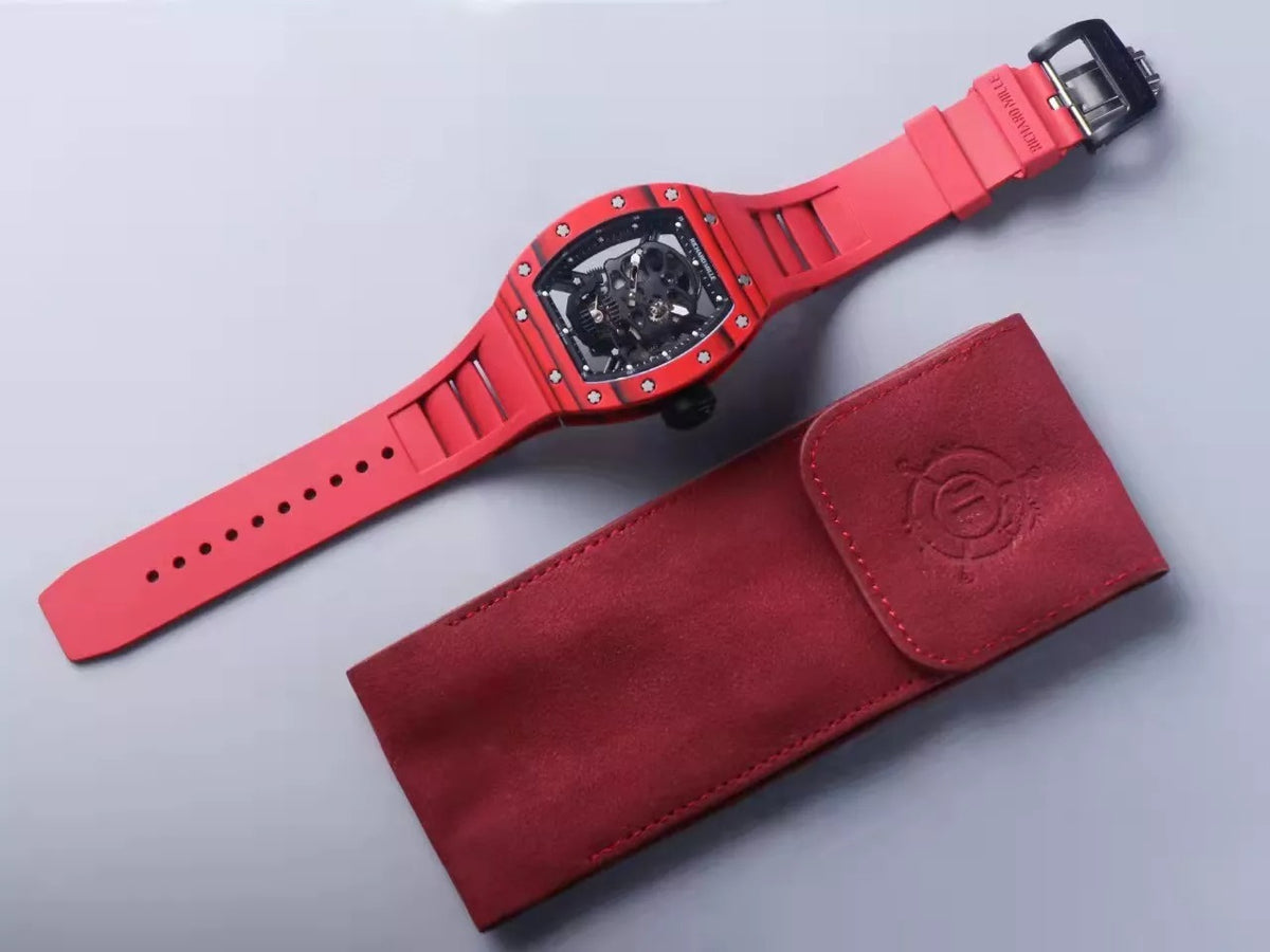 Black Dial Red Bezel Red Rubber Strap Tourbillon R8394