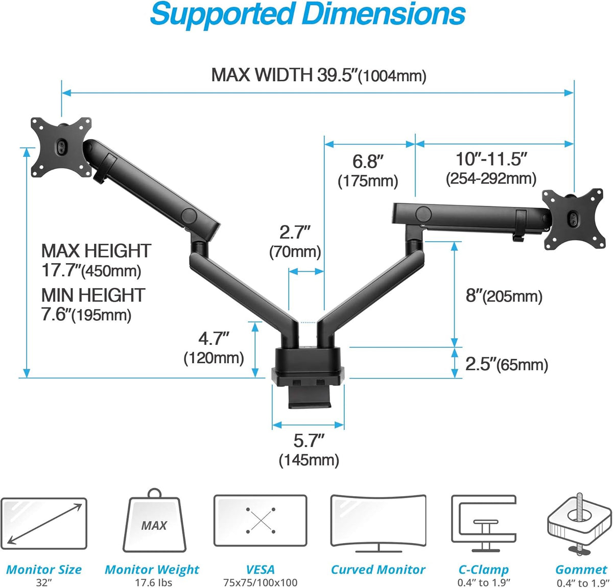 Laptop and Monitor Stand with 2 Full Motion Adjustable Arms P1735