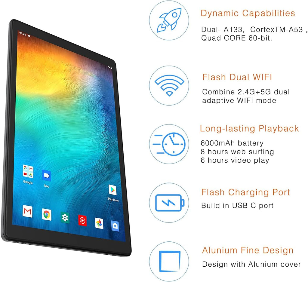 10.1" WiFi Tablet Quad CORE 64-bit Android 11.0 LCD Display Bluetooth 4.2 Touch Panel O251494