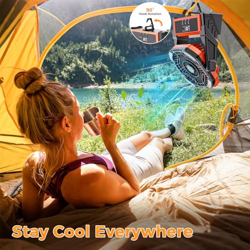 Portable Camping Fan, 20000mAh Rechargeable Battery Operated Fans with Lights, 4 Speed, Adjustable Brightness (Blue Black) S189