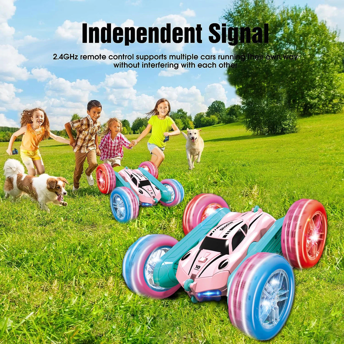 Pink Remote Control Stunt Car with Wheel Lights M97115