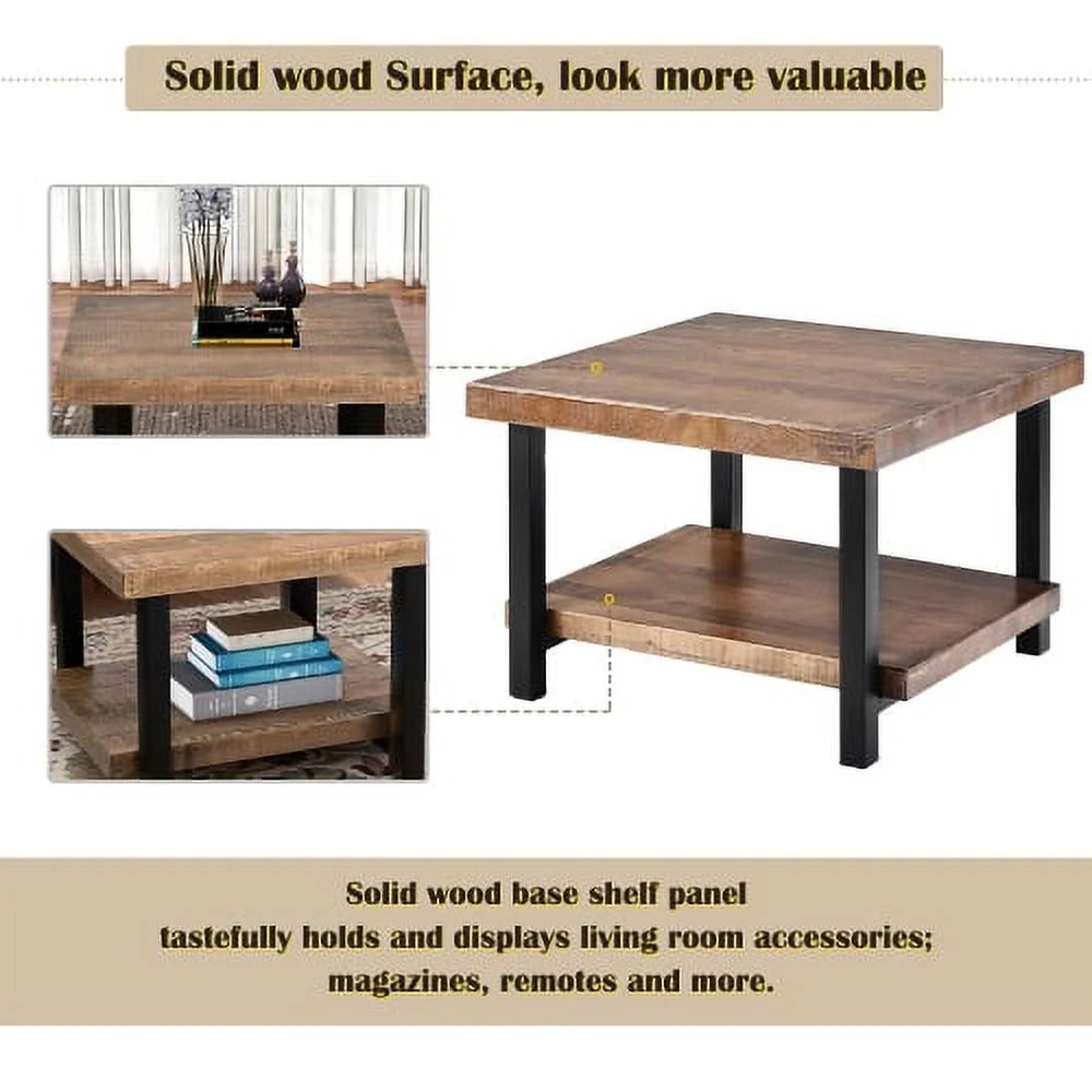 Rustic Natural Coffee Table with Storage Shelf I585
