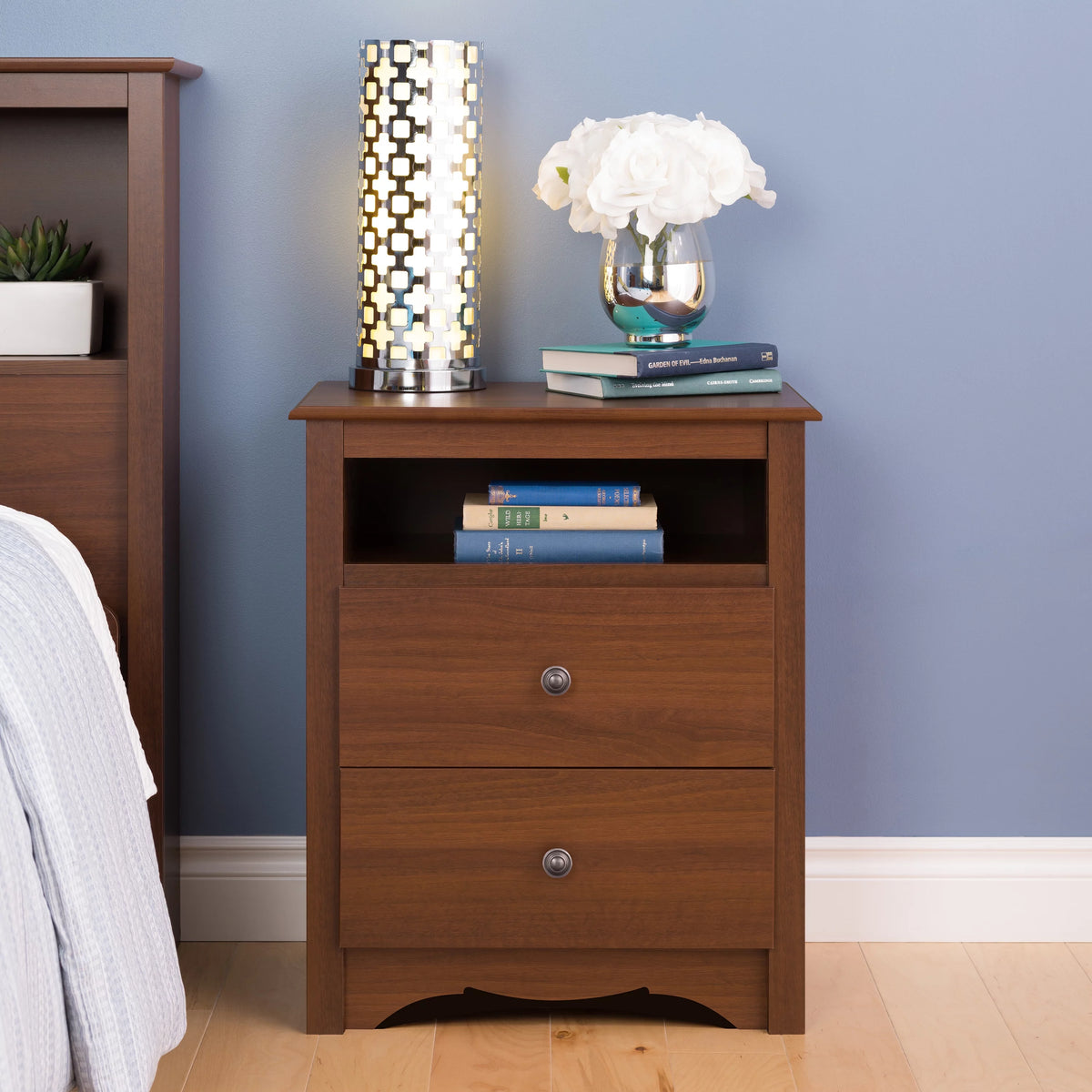 Cherry 2 Drawer Nightstand with Open Shelf A29549