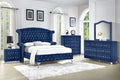 5Pc King Size Bed Dresser Mirror Nightstand Set Blue Velvet K2133