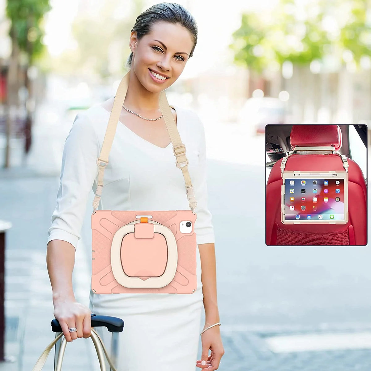 iPad Case with Rotatable Stand Shoulder Strap Pencil Holder Shockproof Silicone I924574