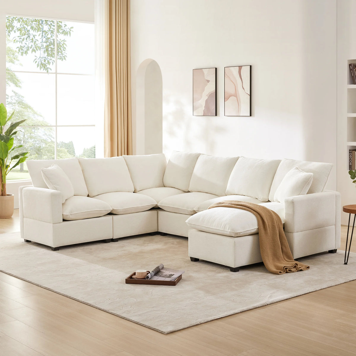 110" 7 Seat Chenille Modular Sectional Sofa Set with 2 Pillows U576157