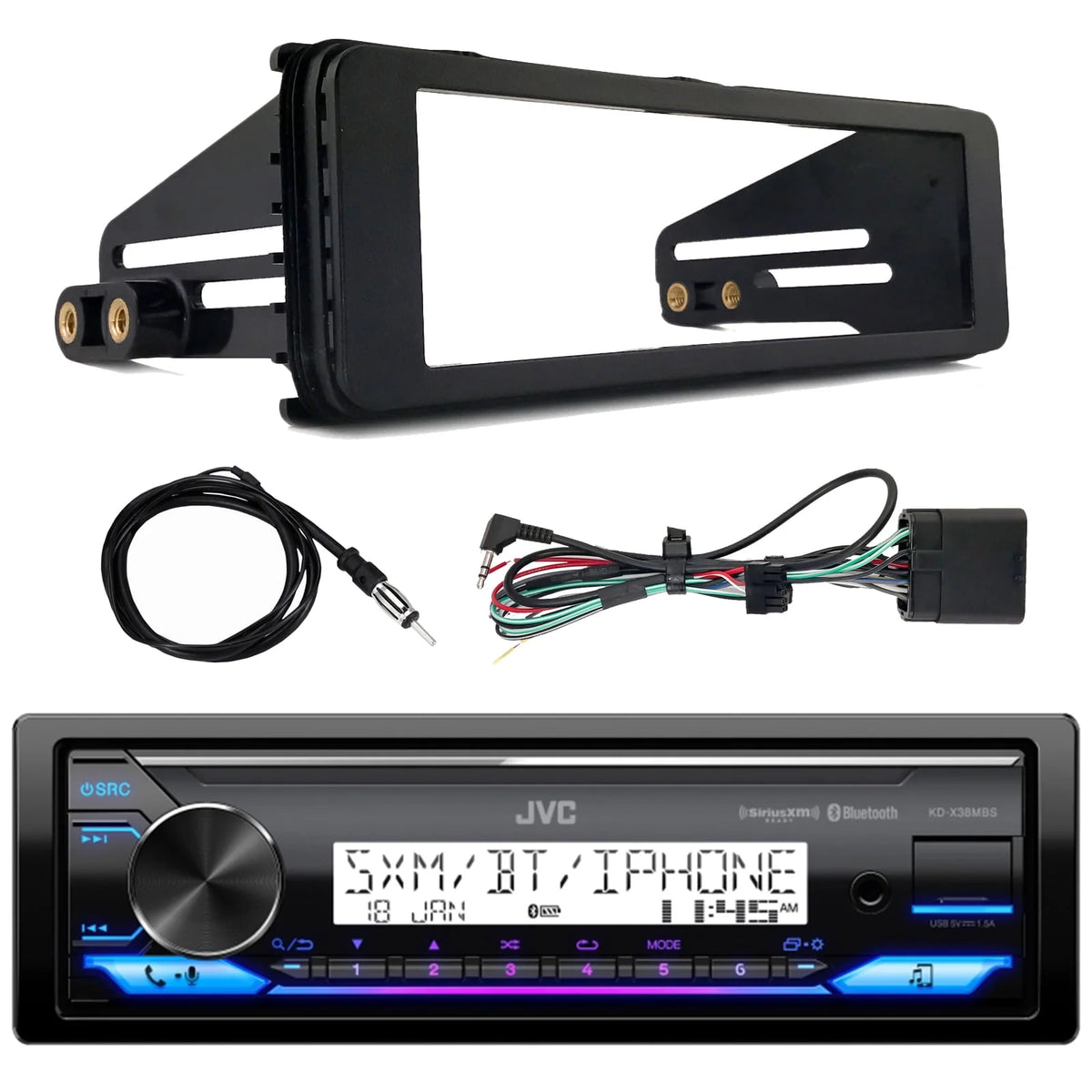 Single DIN Marine Bluetooth USB AUX AM/FM Radio Stereo Receiver O4600