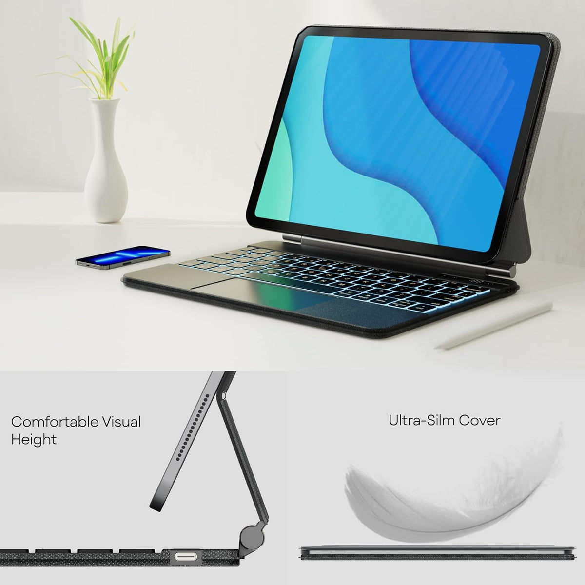Magic iPad Keyboard Case with Trackpad Bluetooth Backlit Folio Leather X183