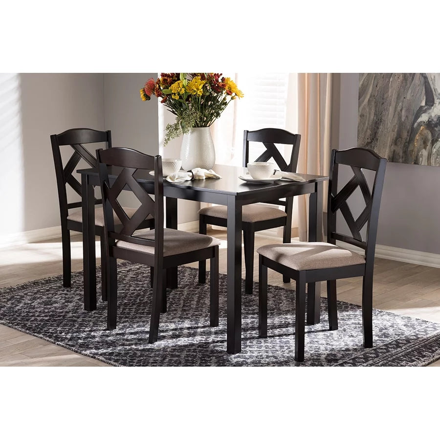 Beige Fabric Upholstered 5-Piece Dining Set H4110