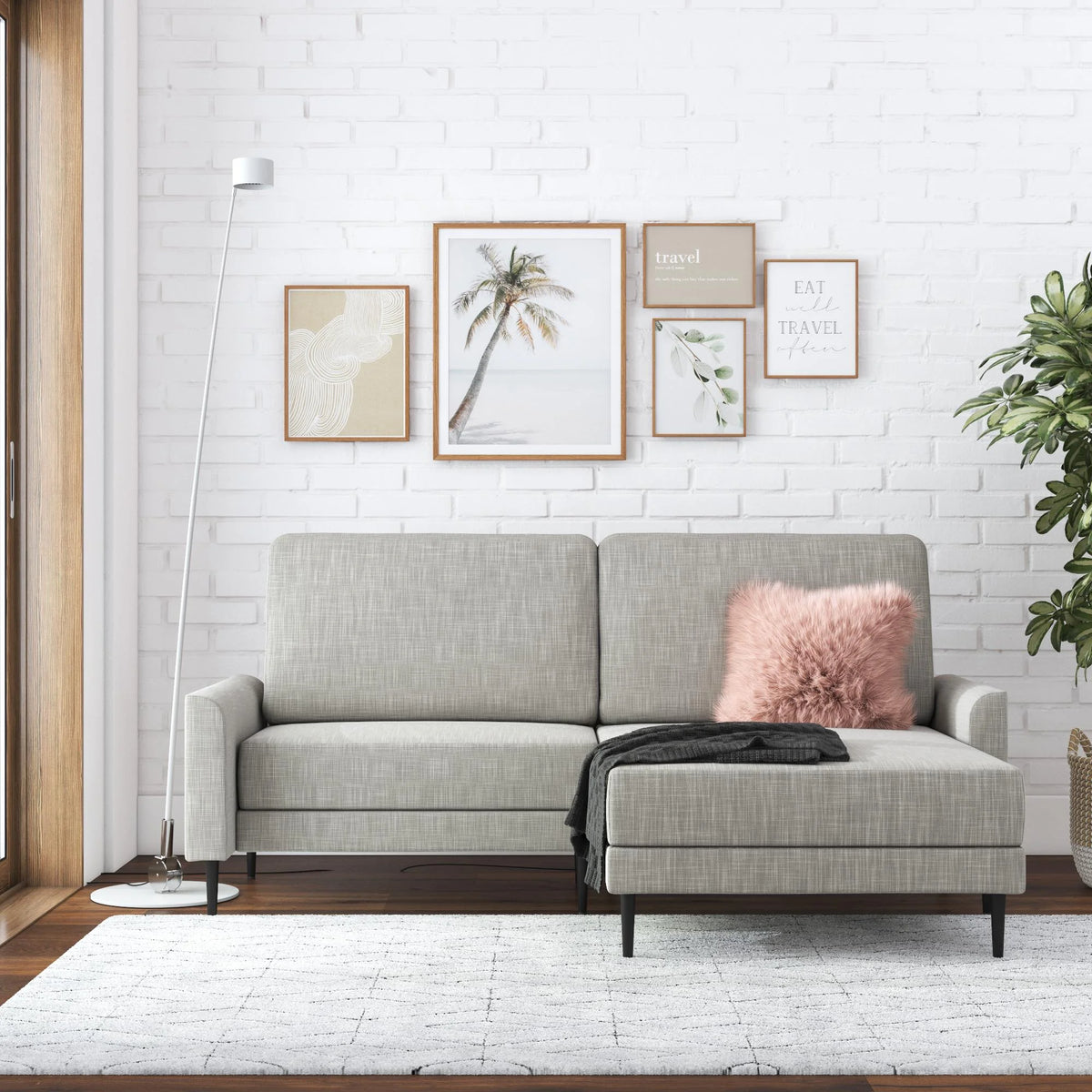 Light Gray Linen Upholstered Sectional Sofa Q887168