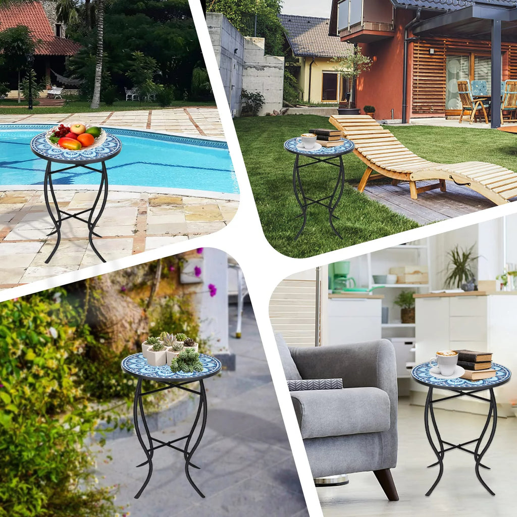 Outdoor Mosaic Glass Metal Side Table A2954