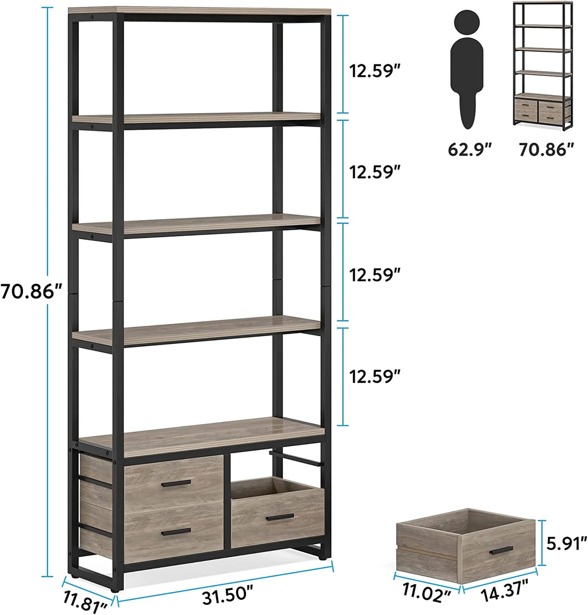 Tall Bookshelf with 4 Drawers D9189