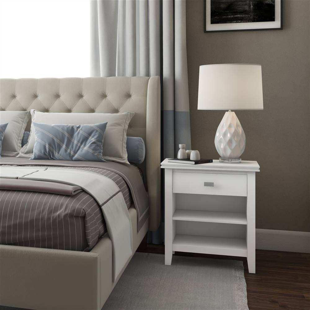 White Solid Wood Bedside Table Q981313