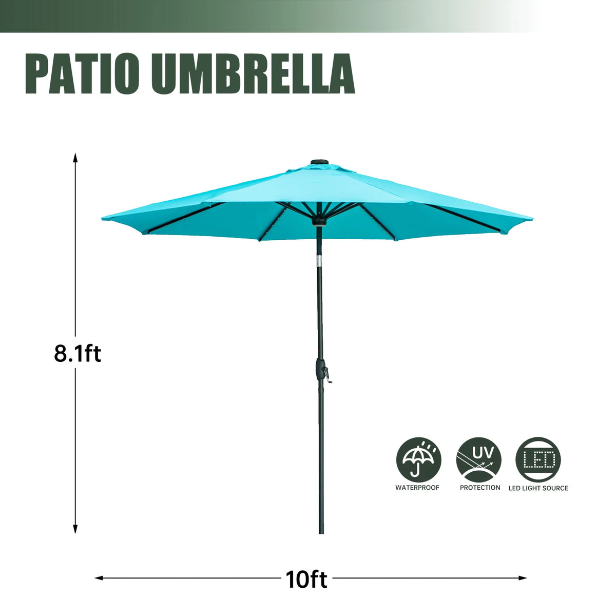 10 ft Solar Patio Umbrella with 40 LED Lights, Steel Tilt Crank, Blue C220393